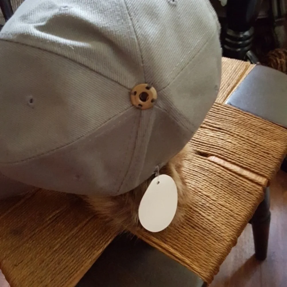 Gray  Baseball Cap Hat w/ Removable Fur Pom Pom Winter Chic